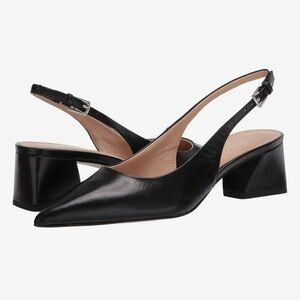 Franco Sarto Black Leather Slingback Block Heel Pump - US 5.5
